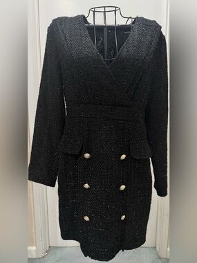 SHEIN Prives Surplus Neck Zipper Back Tweed Bodycon Dress
